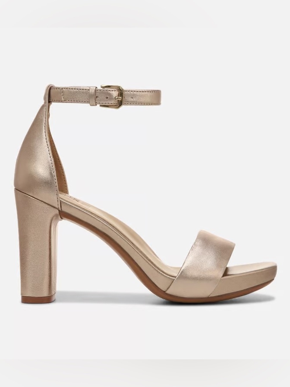 Naturalizer Joy Metallic Light Bronze Leather Block Heel Ankle-Strap Sandal